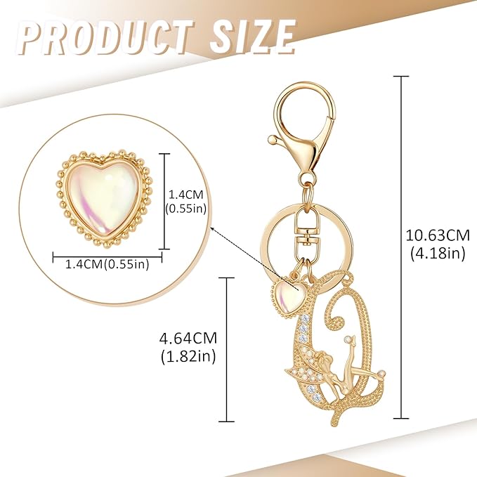 Gold Plated Alphabet Initial Letter Keyring Keychain for Women Girls Crystal Key Chains for Wallet Backpack Bag Charm