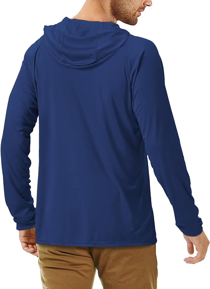 Roadbox UPF 50+ Fishing Shirts for Men, Long Sleeve UV Sun Protection Hoodie, Outdoor Hiking Running Swimming Rash Guard