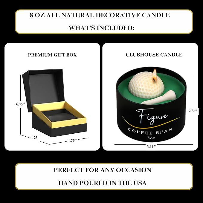 All-Natural Golf Candle – Coffee Bean Scent | Hand-Poured in The USA | Beeswax & Soy Wax | Non-Toxic | 100% Beeswax Wick | Premium Gift Box | Candle Gifts for Men & Women