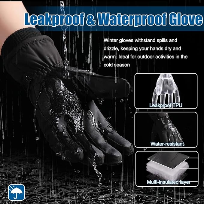 Winter Gloves for Men Women -30℉ Cold Weather Gloves Warm Waterproof Gloves Skiing Snow Glove for Outdoor Work,Windproof Thermal Gloves For for Running Driving Hiking