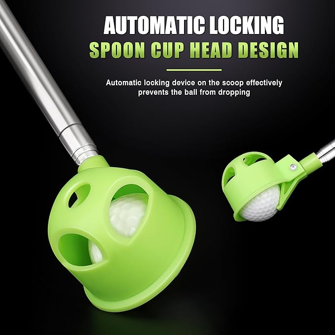 Golf Ball Retriever for Water，9Ft/12Ft/14.5Ft/16.3Ft Telescopic Stainless Steel with Locking Clip Golf Ball Retriever