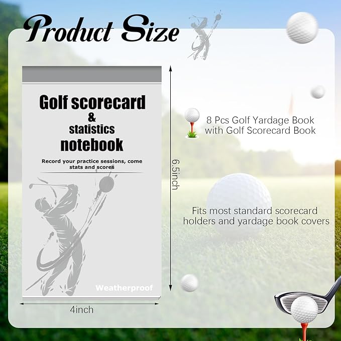 Glenmal 8 Pcs Golf Yardage Book with Golf Scorecard Book Notebook Pocket Size, Journal, Log Book, Score Book, Notepad for Golfers Men Women Golfing Game Scorebook Supplies