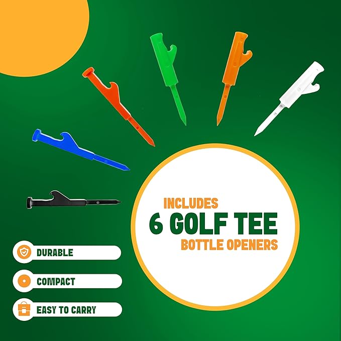 Golf Tee Bottle Opener - Funny Golf Tee and Drink Opener 6 Pack for Men, Bachelor Party Novelty Gift for Golf Outings, Party Favor, Trips, Tournaments