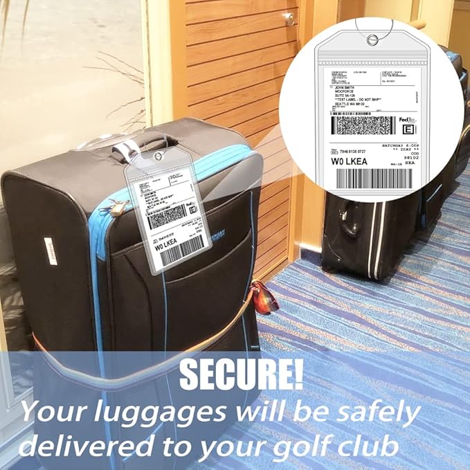 Extra Large Golf Luggage Tag 9" x 6 ", Shipping Label Holder for Golf Bag- Plastic Waterproof Zipper Pouch - PVC Luggage Tag Holders for Ship Sticks 2 Packs