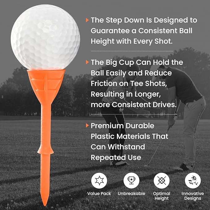 Golf Tees Plastic 3 1/4 inch Unbreakable 30 Pack with Pouch Bag, Durable Stable Available 83 mm Long Tee for Golfer Practice