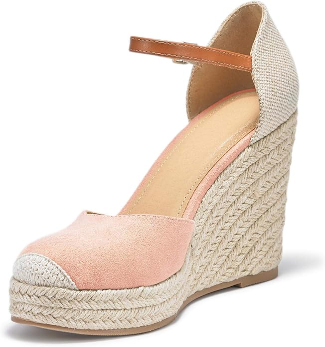 FISACE Womens Summer Espadrille Heel Platform Wedge Sandals Ankle Buckle Strap Closed Toe Shoes