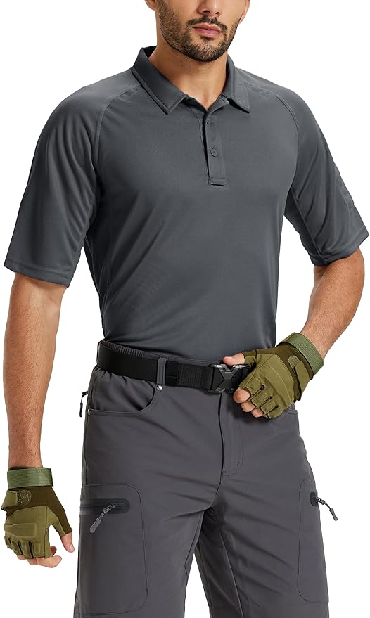 TACVASEN Men's Polo Shirts Short Sleeve Golf Polos Dry Fit UPF 50+ Performance Tactical Collared Hiking Shirt