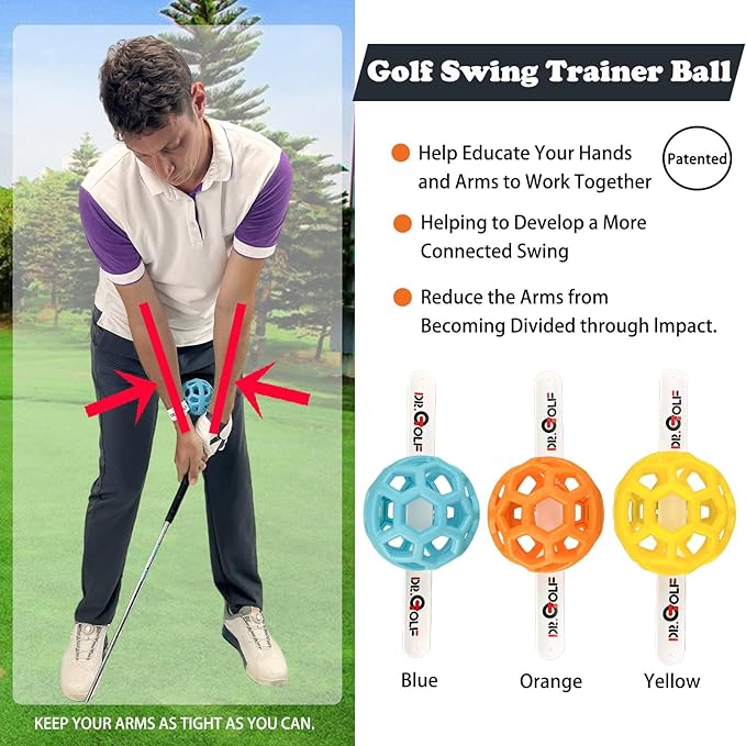 Swing Training Ball， Avoid Chicken Wing, PGA Recommend, Patented Golf Swing Training Aid