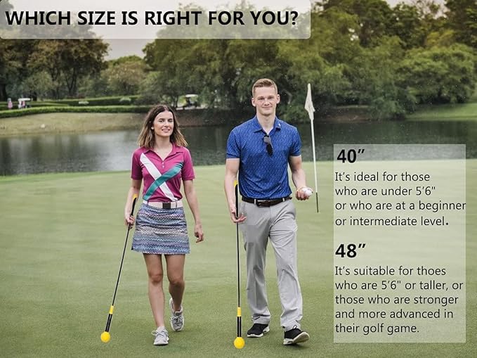 Golf Swing Trainer Aid 48"/40" Warm-Up Stick for Strength Flexibility Tempo Training Golf Practice Aid with Weighted Head Swing Corrector for Men Women