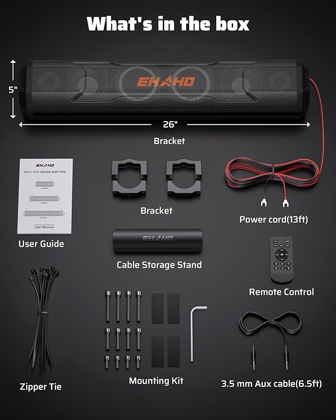 Ehaho 26 Inch 6 Speaker UTV Sound Bar, Bluetooth Golf Cart Speakers [Color Changing RGB & Strobe Light] IP66 Waterproof ATV Speaker System, SXS SoundBar Compatible with Polaris RZR CFmoto Can-Am