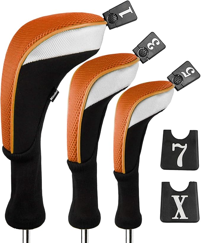 Andux 3pcs/Set Golf 460cc Driver Wood Club Head Covers Long Neck with No. Tags
