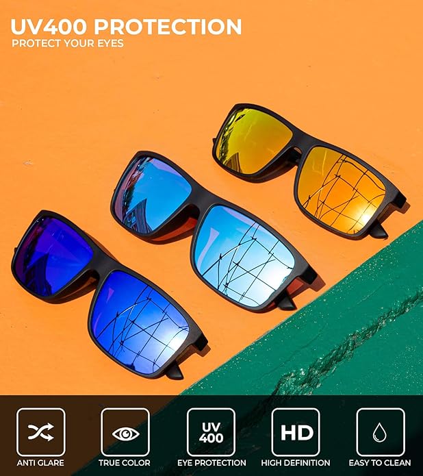 KALIYADI Polarized Sunglasses for Men and Women, Mens Sun Glasses with UV Protection for Driving Fishing Golf (3 Packs)