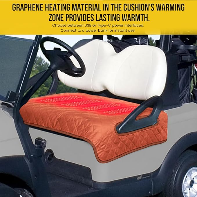 Heated Golf Cart Seat Cover,Non-Slip Winter Golf Cart Seat,Universal Fit, Easy Installation,4 Heating Zones, USB/Type-C Powered, Non-Slip & Waterproof, Ideal Golf Gift for Men