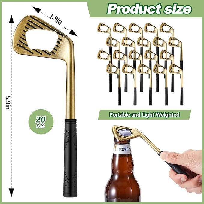 20 Pcs Golf Club Bottle Opener Bulk Novelty Groomsmen Gift Bachelor Party Favors for Golf Lover Beer Enthusiast, Made from Zinc Alloy (Bronze)
