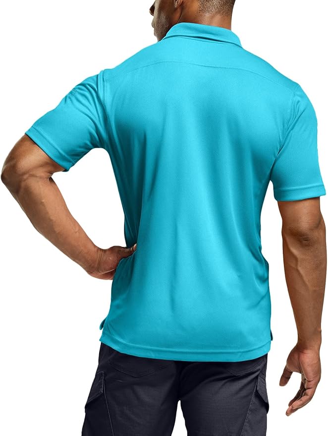 CQR Men's Polo Shirts, Tactical Short Sleeve Golf Performance Shirts, Lightweight Dry Fit UPF 50+ Pique