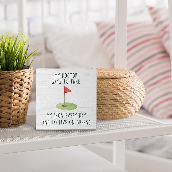 Funny Golf Court Wooden Box Sign Desk Decor, Gifts for Golf Lovers, Golfer Golfing Gifts Wood Block Sign Decorations for Home Bedroom Office Wall Tabletop Shelf Decor, 5x5 Inch