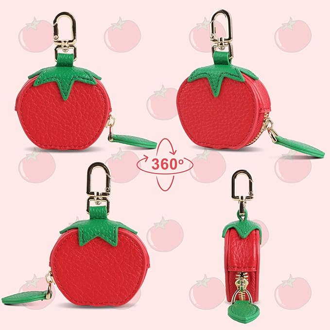 XSUIOY Orange Fruit Coin Purse Keychain Bag Charm, Mini Leather Coin Purse & Pouch Airtag Holder Keychain, Kawaii Bag Charms for Handbag, Tote, Keys, Airtag, Gifts for Girls & Women