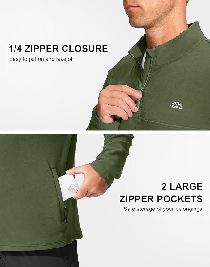 Pudolla Men's Quarter Zip Pullover with 2 Pockets Fleece Warm Soft Golf Sweatshirts for Athletic Workout Running