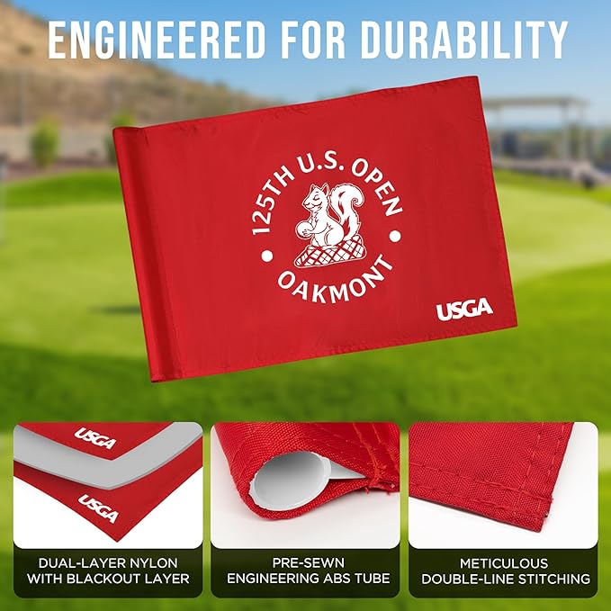 Standard Golf Flag U.S.Tour 2025, Tube Insert, 14x20 Inch 420D Nylon Dual-Sided Silk-Screen, Ideal for Practice Putting Green, Driving Range, Course, Club, Red, 1-Pack