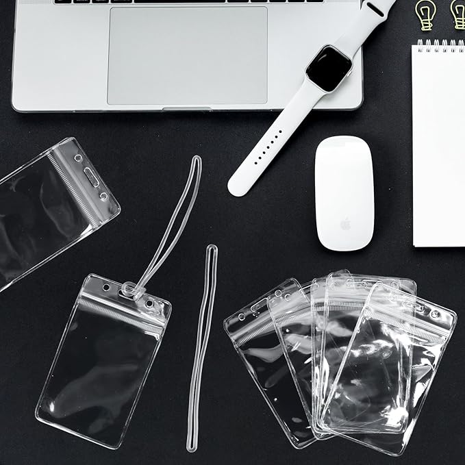 200-Piece Set of Clear Plastic Luggage and Badge Tag Holders, Ideal for ID Cards - Comes with 200 Matching Luggage Tag Loop Straps, Perfect Office, Business, and Travel Supplies