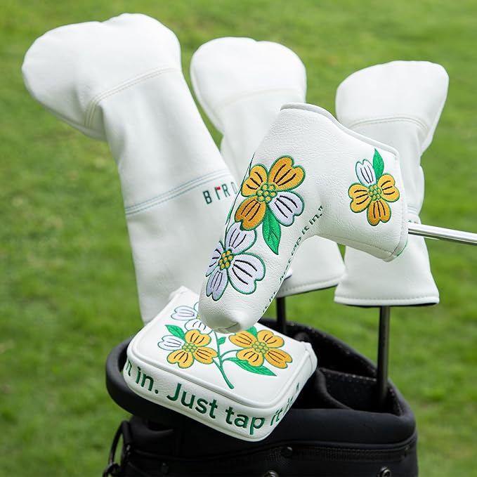 Golf Blade Putter Cover, Flower Elegant Embroidery Premium Leather Golf Blade Putter Headcover Putter Head Covers Fits Most Blade Putter