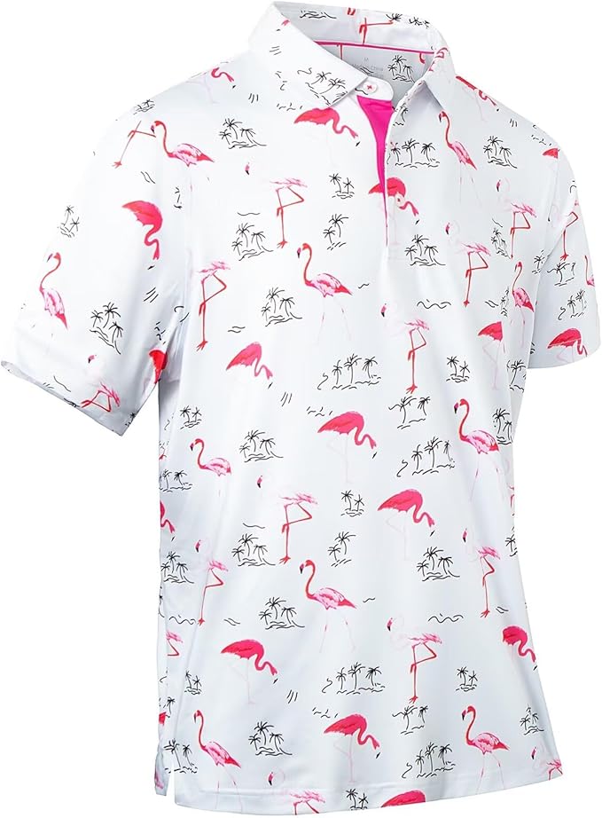 Mens Golf Shirts Quick Dry Moisture Wicking Casual Short Sleeve Performance Athletic Print Collared Stylish Men Polo Shirt