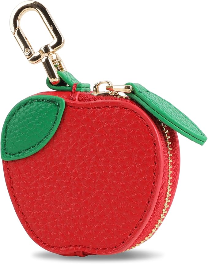 XSUIOY Orange Fruit Coin Purse Keychain Bag Charm, Mini Leather Coin Purse & Pouch Airtag Holder Keychain, Kawaii Bag Charms for Handbag, Tote, Keys, Airtag, Gifts for Girls & Women