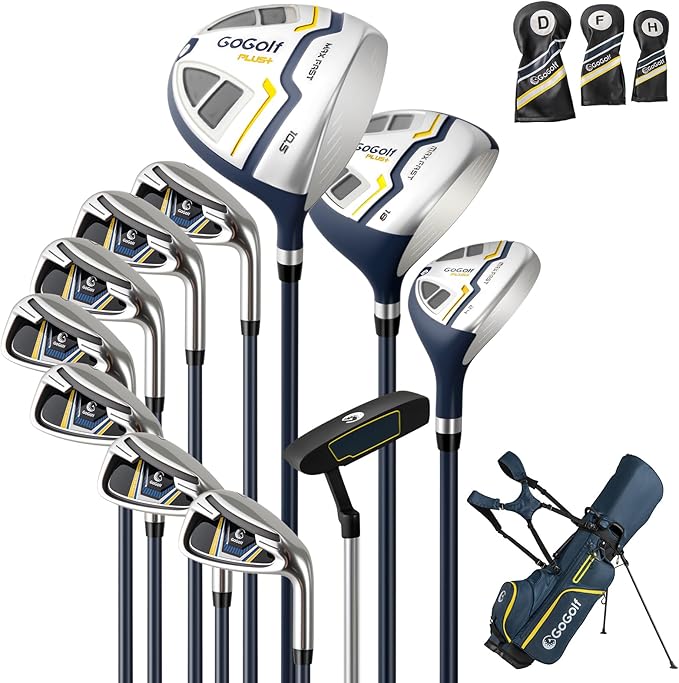 Goplus Complete Golf Club Set for Men, 12 Pieces Right Hand Golf Clubs with #1 Driver, #3 Fairway, #5 Hybrid, #5, #6, #7, #8, #9, #P & #S Irons, Putter, 3 Head Covers, Golf Stand Bag, Rain Hood