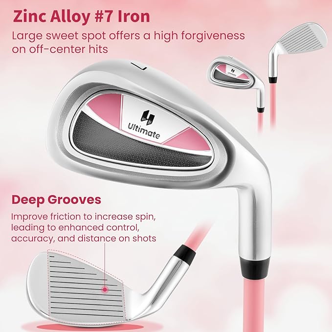 Tangkula Junior #7 Iron for Kids, Individual Gold Club for Boys and Girls with Fiberglass Shaft and Head Cover, Junior Practice Golf Club, Right Hand, 33 Inch, Ages 11-14