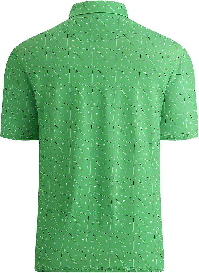 Esabel.C Golf Shirts for Men Dry Fit Performance Short Sleeve Print Moisture Wicking Collared Shirt