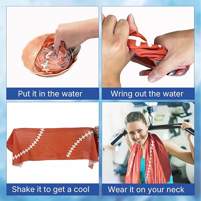 OPSO Football Cooling Towel Set, 40 x 12 inches, 12 Pack, Microfiber Sports Towels for Baseball, Soccer, Golf LCE Towel Microfiber Sports Towels for Player (Football 2)
