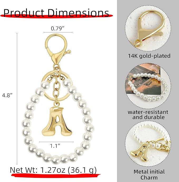 Gold Bubble Heart, Cherry, Bow & More Designs Letter Initial Keychain Bag Charms – Cute Purse Charms for Handbags