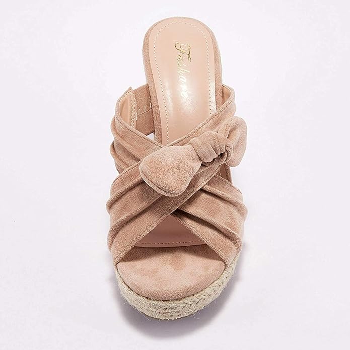 Womens Espadrilles Wedge Sandals Slides Platform Slip on Bow Knot Open Toe Summer Mules Shoes