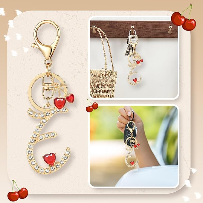 Gold Plated Alphabet Initial Letter Keyring Keychain for Women Girls Crystal Key Chains for Wallet Backpack Bag Charm