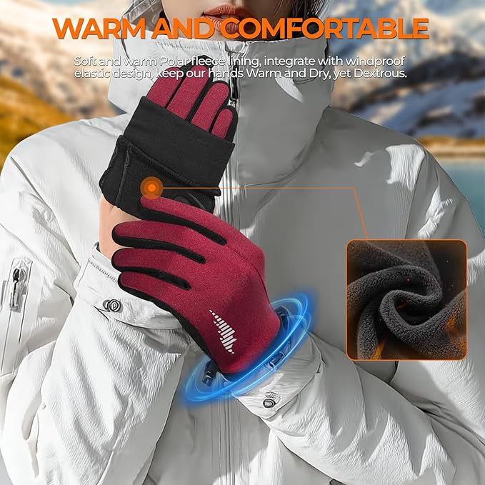 rivmount Winter Gloves Women Men for Cold Weather, Running Driving Cycling, Water-Resistant & Touch Screen, Snow Ski Gloves Liner, Warm Glove for Daily Work & Sports Outdoor