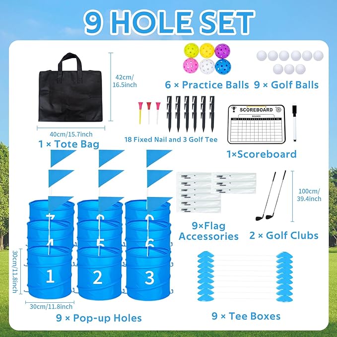 9 Holes Backyard Golf Game with 2 Clubs,Yard Game for Adult and Family,Beach,Lawn,Camping,Park
