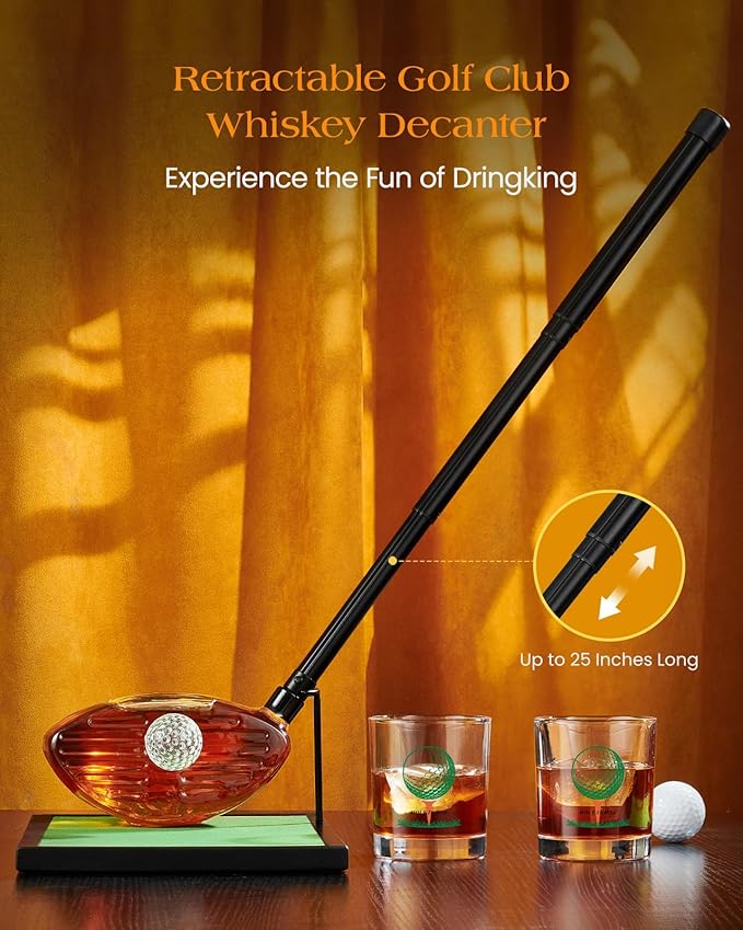 Golf Gifts for Men Dad, Kollea Golf Club Whiskey Decanter with Shot Glasses, Liquor Decanter Set for Men Husband Coaches Golfers, Cool Birthday Gifts for Brother Guys