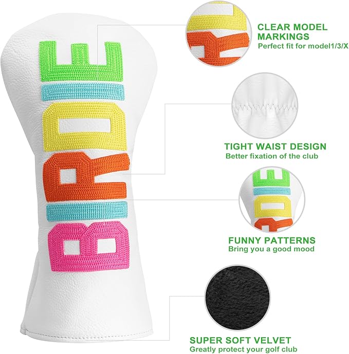 Golf Club Head Covers - 4 Options: Driver, 3 Wood, Hybrid - White Golf Driver Fairway Hybrid Head Cover