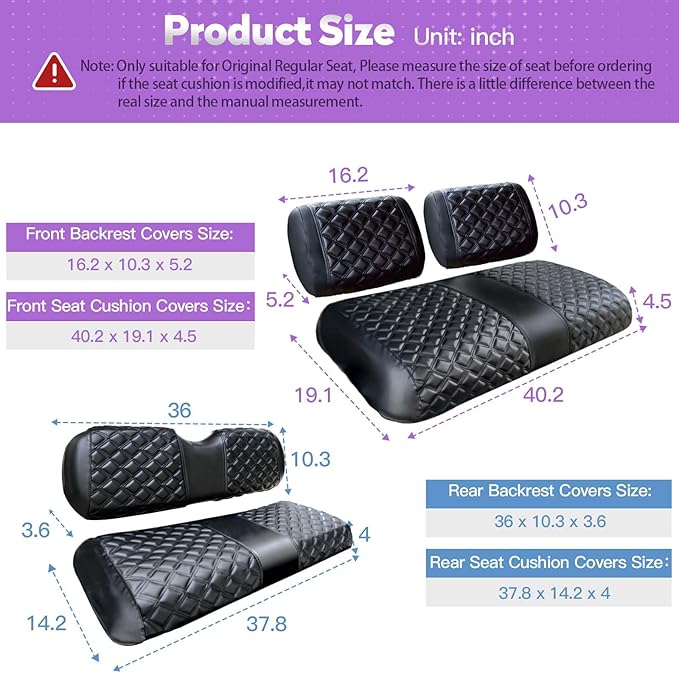 Club Car DS seat Cover, Fit for Club car DS Pre-2000，Vinyl seat Cover, Diamond Texture, Easy to Install Golf cart Accessories, no Staples Required (Black, Fit for Club car DS Pre-2000)