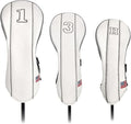 Golf Club Head Covers - Driver, Fairway #3#5, Hybrid Headgear - USA Flag Design - PU Leather - 3 Piece Set for Men and Women