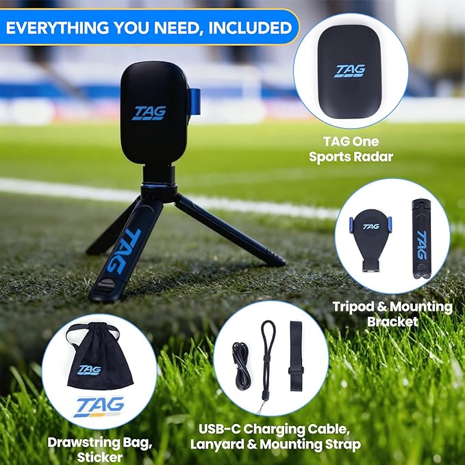 TAG ONE Sports Radar with 6 Hour Rechargeable Battery - Baseball, Softball & Golf Speed Radar Gun - Accurate Speed Tracker, Portable Pitch & Hit Training Tool, App Integration with AI Smart Coaching