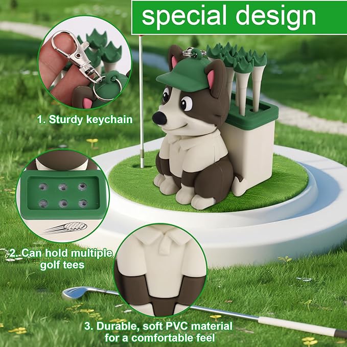Dog Caddy Golf Tee Holder Bag Accessories, Including 8 Golf Ball Tees Creative Cute Puppy Holder Set for Women Men Golfers Attaching to Backpack Shoulder Bag Belt