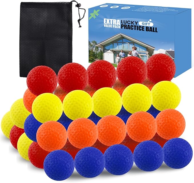 FINGER TEN Golf Practice Balls Foam Colored Value 12 24 50 Pack, Lightweight Golf Ball Limited Flight for Indoor Outdoor Driving Range Backyard Training Safe Practice Good Value