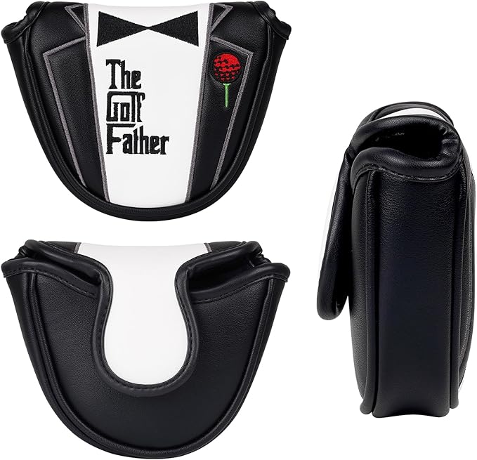 The Golf Father Golf Club Covers, Driver Fairway Hybrid Headcover, Funny Putter Cover Magnetic, Black & White Color Iron Covers,Golf Gifts for Men
