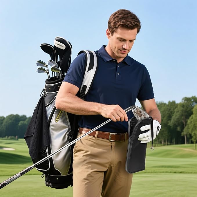 Golf Club and Golf Boll Cleaner Bag, Golf Ball Cleaner Pouch with 1 Pack Golf Ball Towel, Waterproof Outside, Clean Inside – Liner Technology, Machine Washable