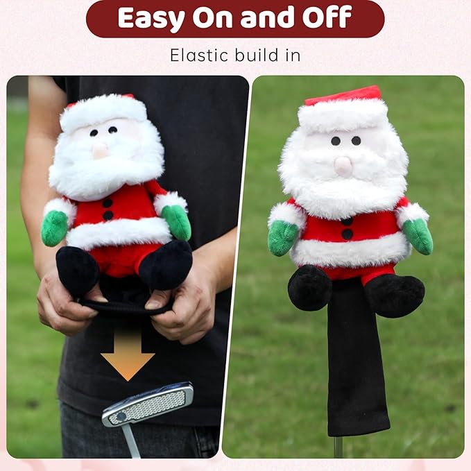 Christmas Golf Club Covers, Fun Plush Headcovers with Soft Protection for Fairway Wood Clubs, Festive Golf Gift for Men and Women