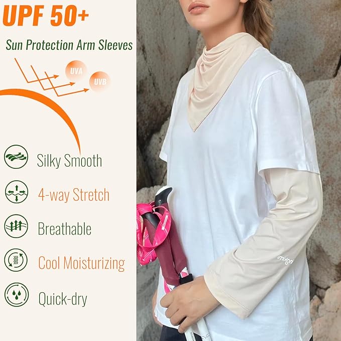 UPF 50+ Sun Protection Arm Sleeves Elastic band Adjustable Cuff Loose Fit Non-Sticky Airflow Friendly Outdoor