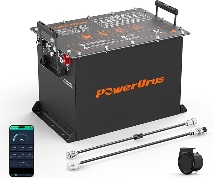 48V 100Ah Lithium Golf Cart Battery, PowerUrus 48V Lithium Golf Cart Battery, 48V 100Ah LiFePO4 Batteries, Built-in Max 300A BMS, with LCD Monitor & Mobile APP, 4000+ Cycles, Perfect for Golf Carts
