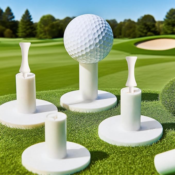 Rubber Golf Tees for Mats, Cross Shaped Golf Tee Holder Set for Driving Range & Simulator Practice, 5 Sizes 10p Unbreakable Tees & 20p Ball Stud for Indoor Outdoor Use (White)