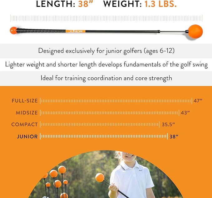 Orange Whip Golf Swing Trainer Aid Patented & Made in USA for Improved Rhythm, Flexibility, Balance, Tempo, and Strength *American Made*